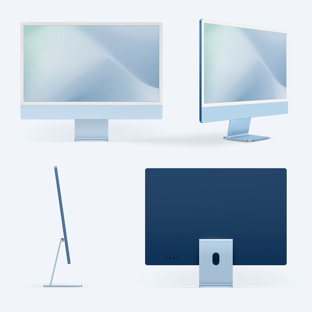 Blue minimal computer desktop digital device with design space set