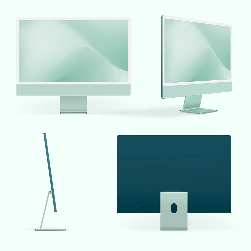 Green minimal computer desktop digital device with design space set