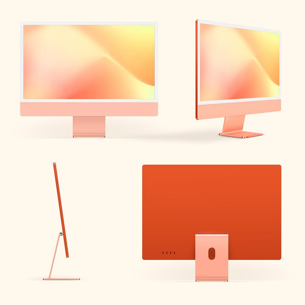 Orange minimal computer desktop digital device with design space set