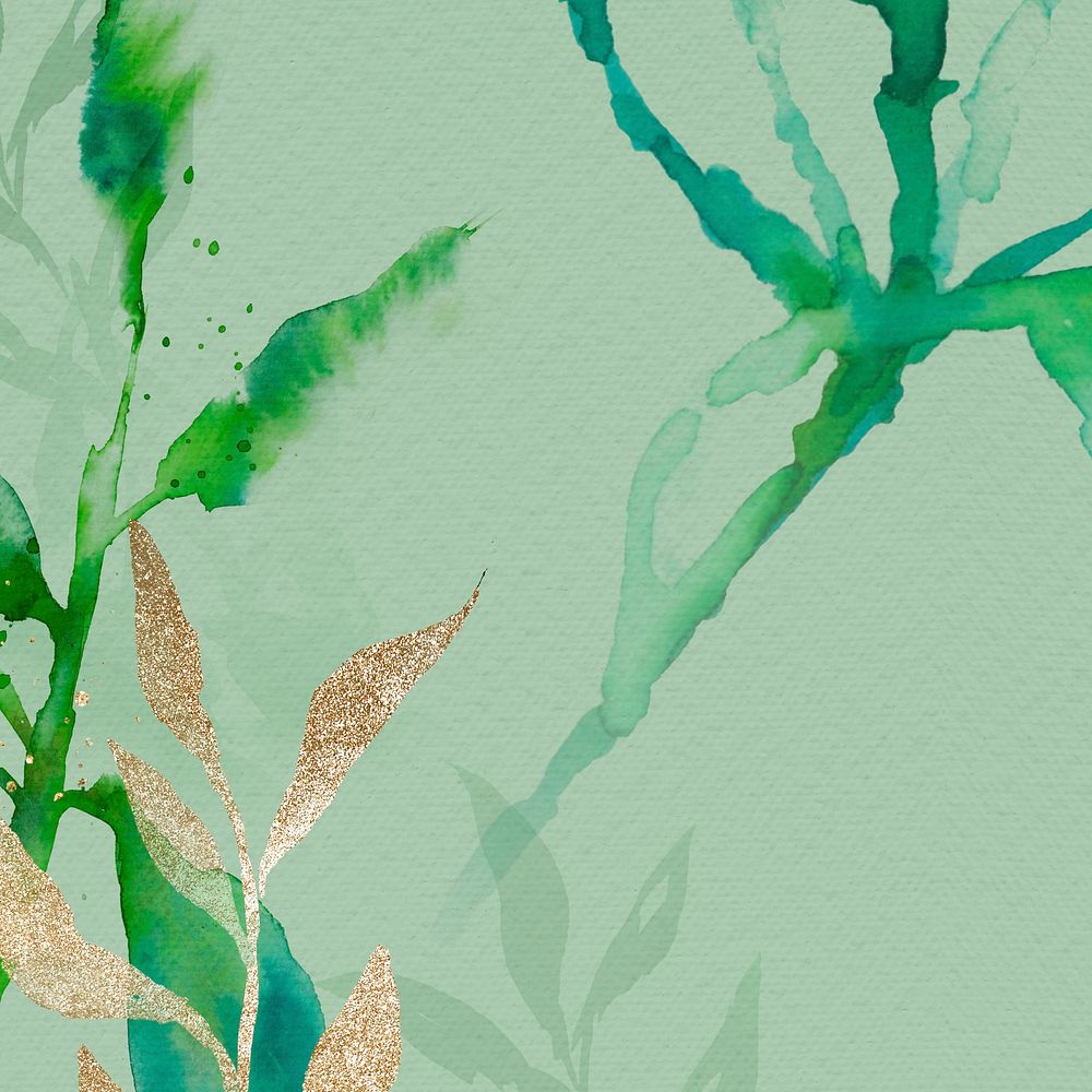 Green watercolor leaf background aesthetic spring season