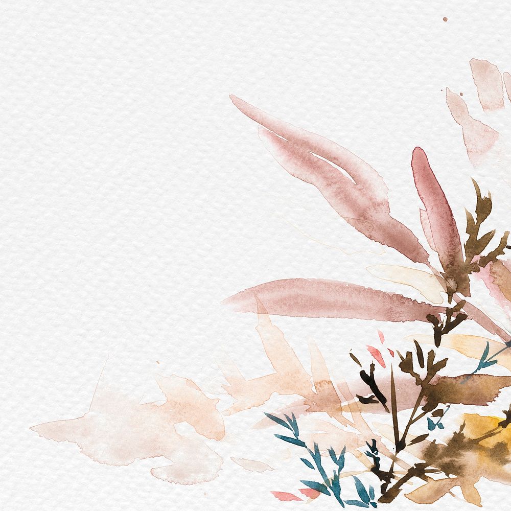 Autumn floral border background in white with leaf watercolor illustration