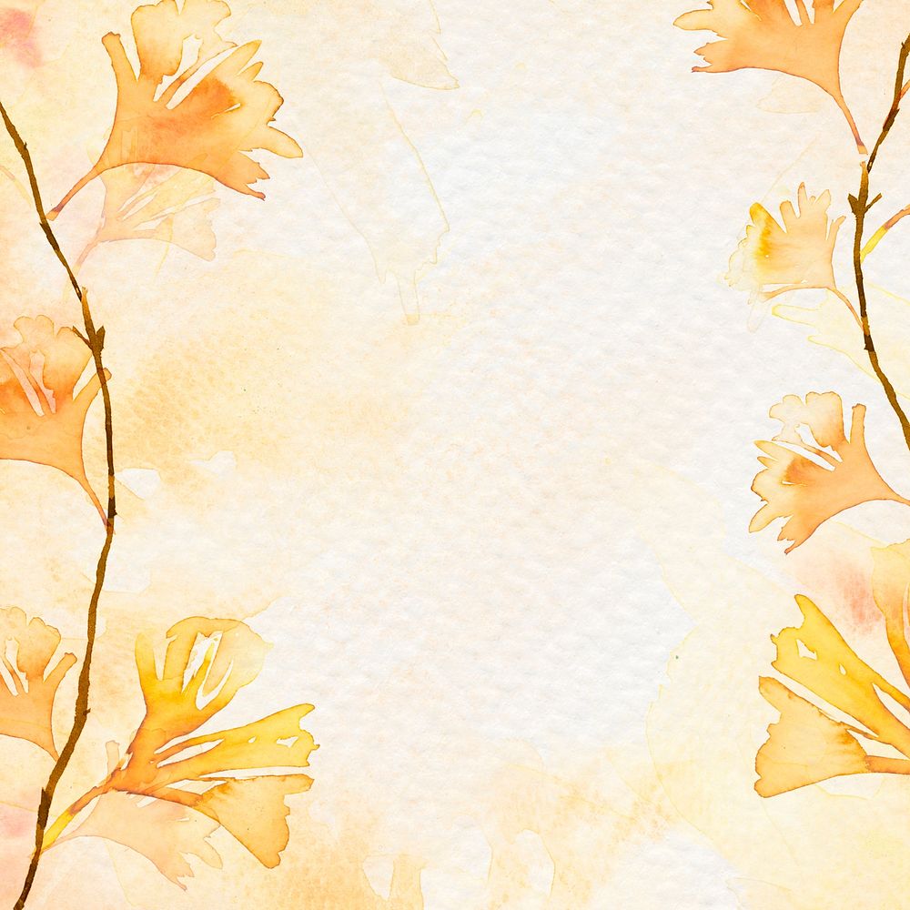 Gingko leaf border background in orange watercolor autumn season