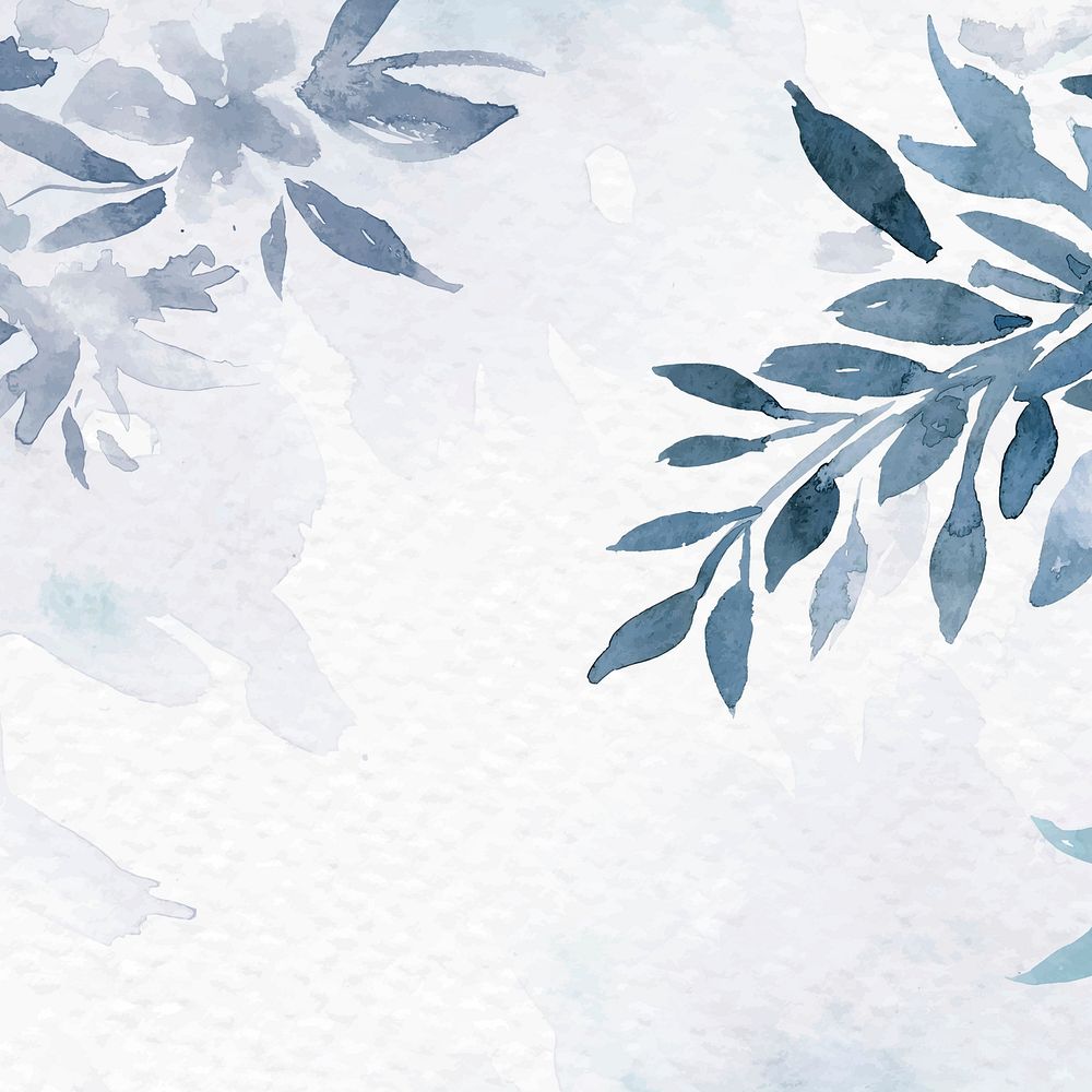 Blue watercolor leaf background vector aesthetic winter season