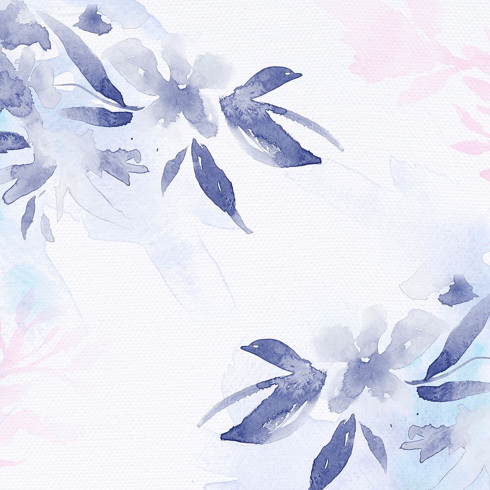 Winter floral watercolor background in purple with leaf illustration