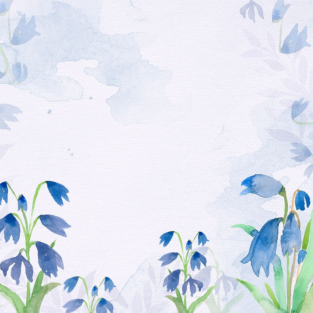 Early scilla flower frame background in blue watercolor winter season