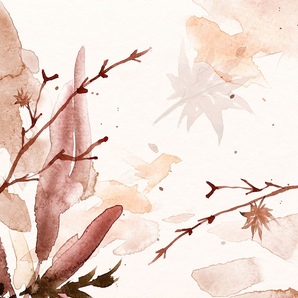 Autumn floral watercolor background in brown with leaf illustration