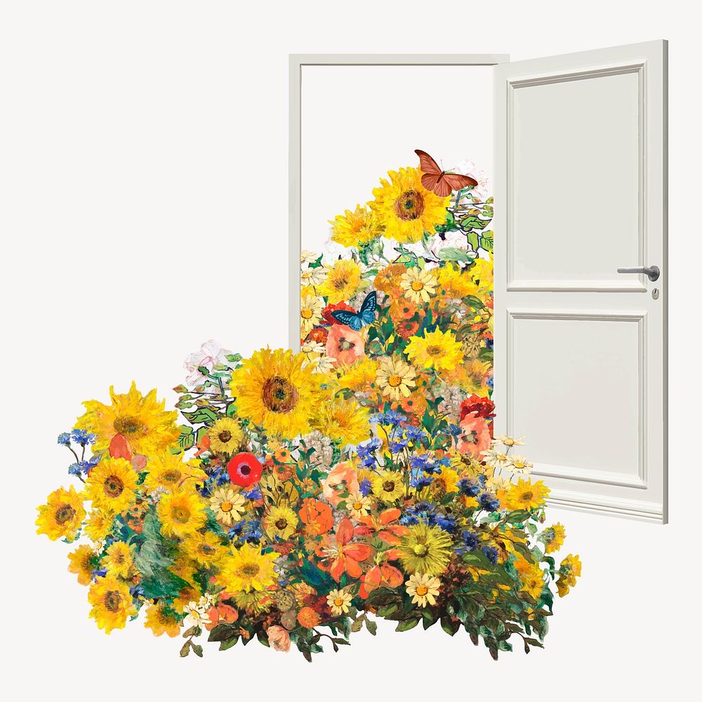 Sunflower door collage element, famous artwork remixed by rawpixel vector
