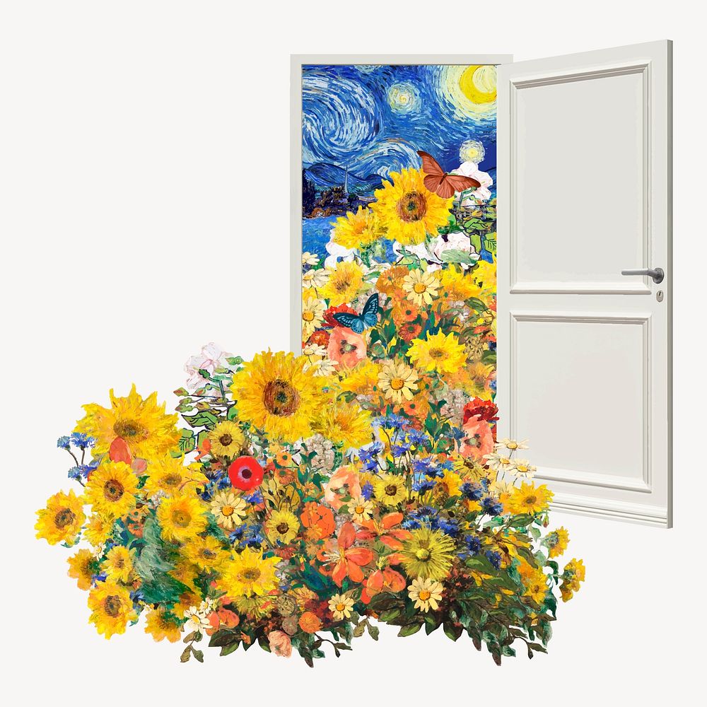 Sunflower door collage element, famous painting remixed by rawpixel vector
