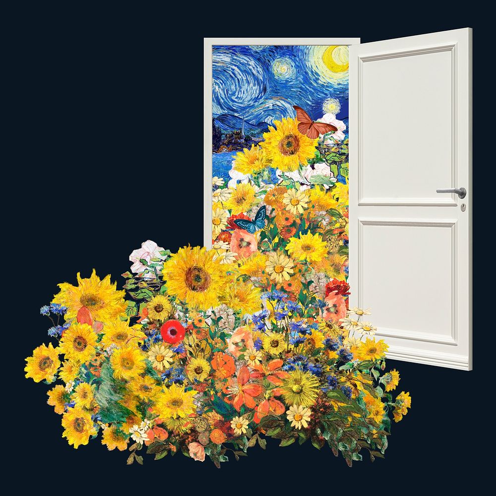 Sunflower door, famous painting remixed by rawpixel