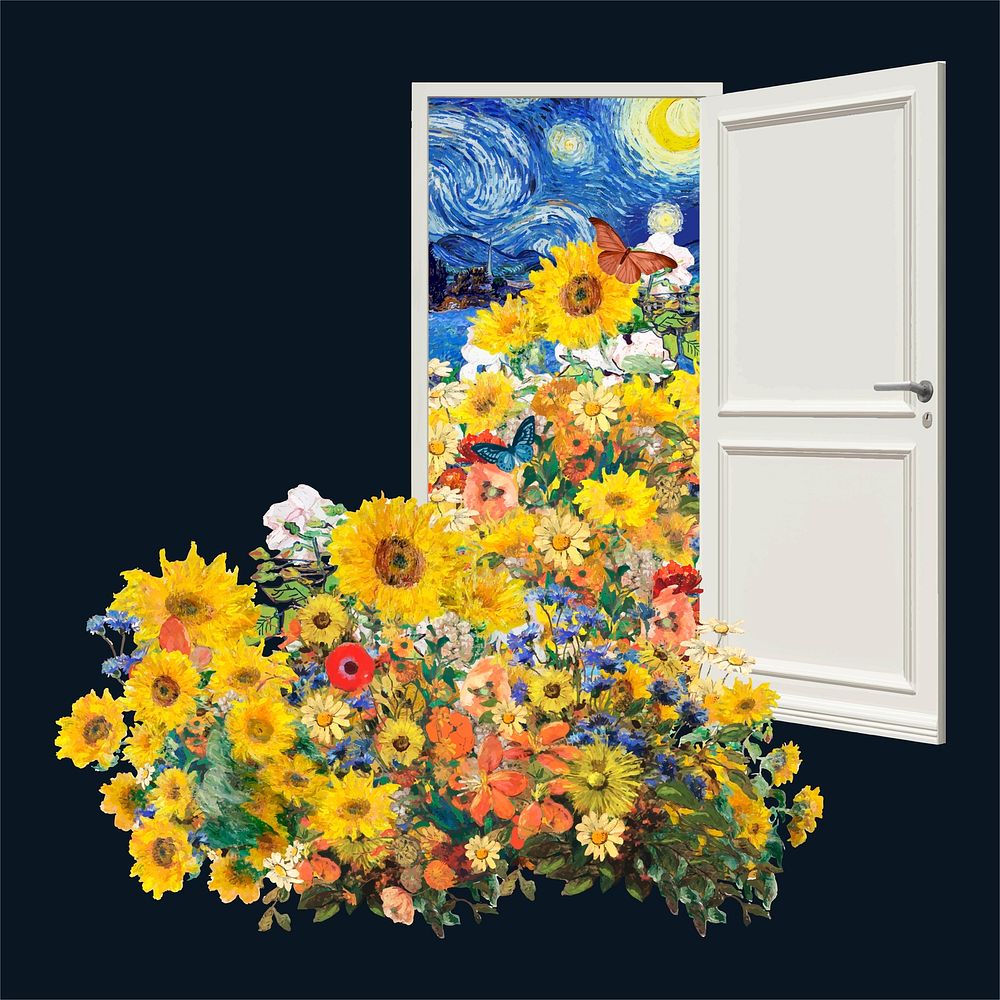 Sunflower door collage element, famous painting remixed by rawpixel vector