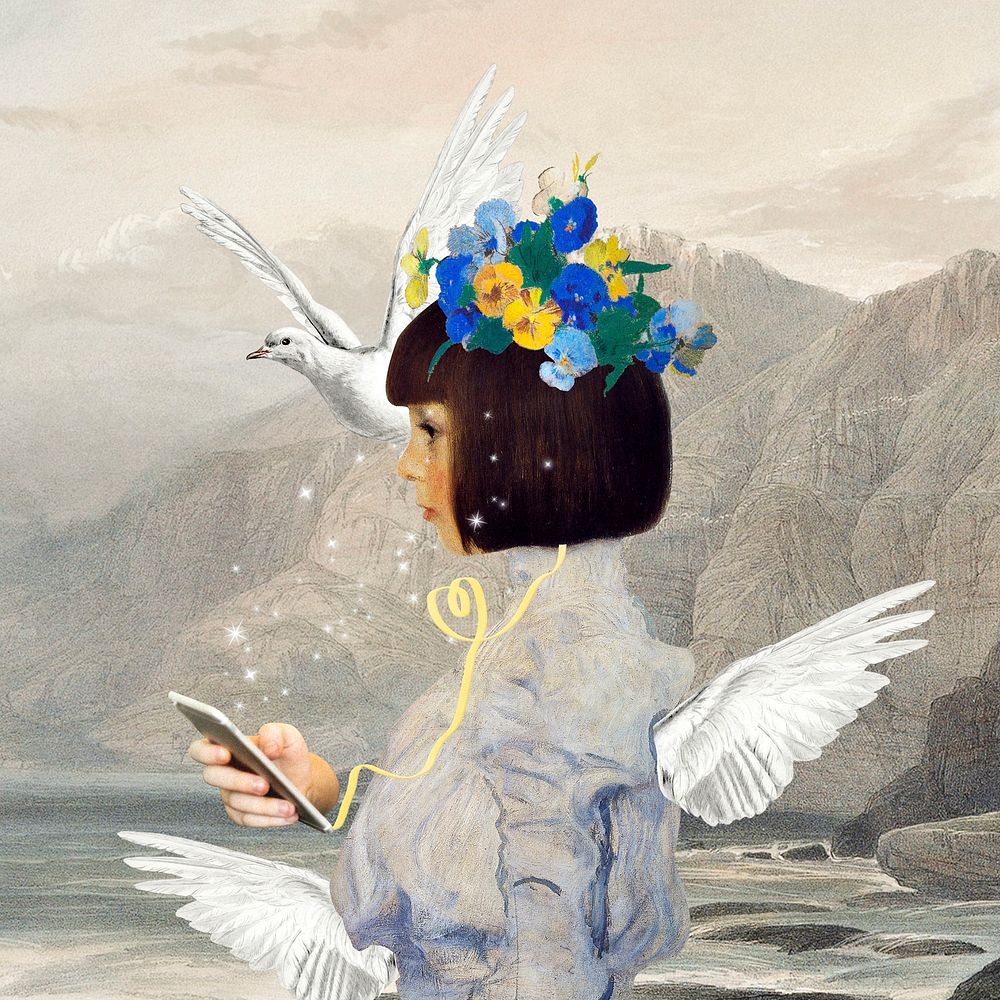 Angel mixed media, Gustav Klimt's artwork remixed by rawpixel psd