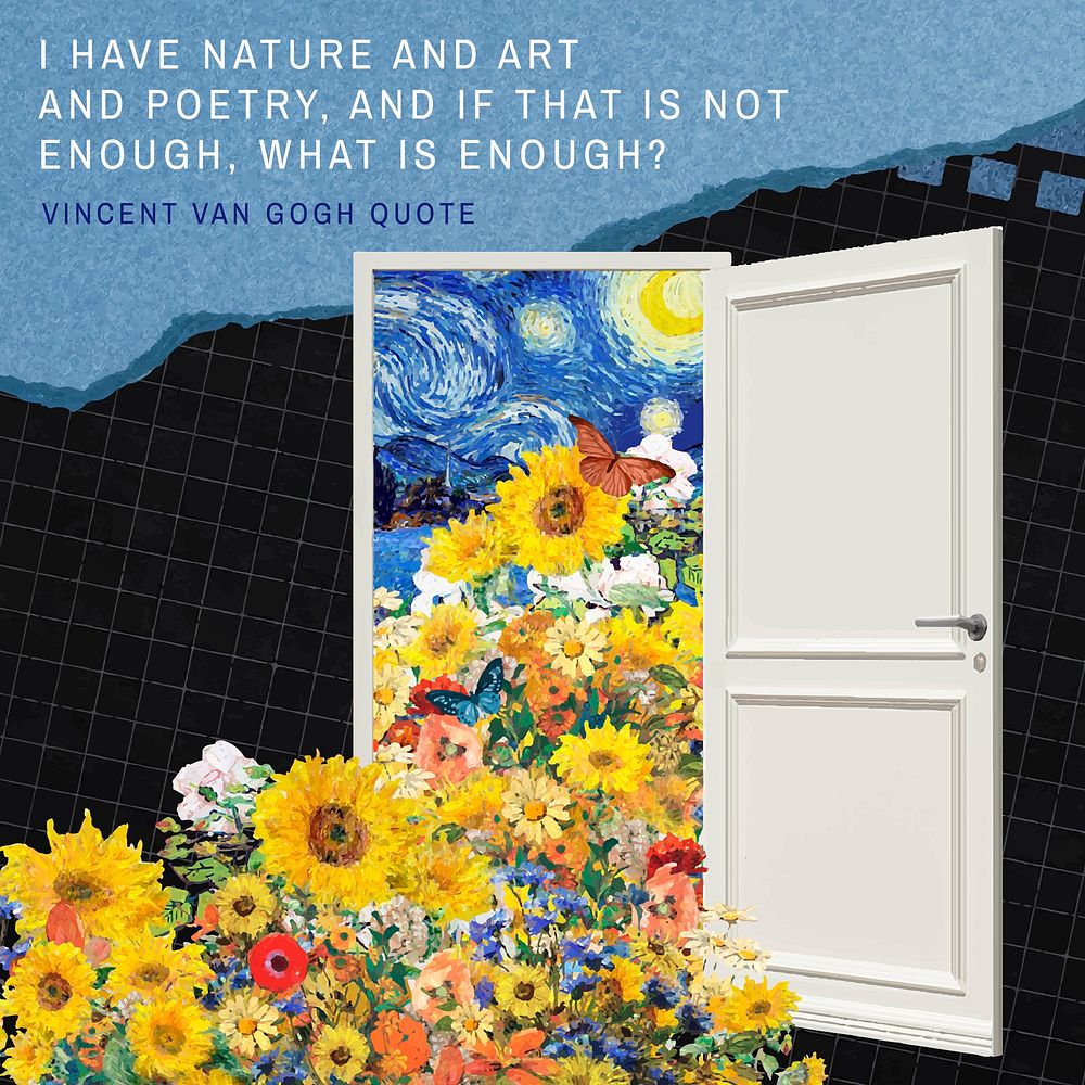 Sunflower door Instagram post template, Van Gogh famous artwork remixed by rawpixel vector