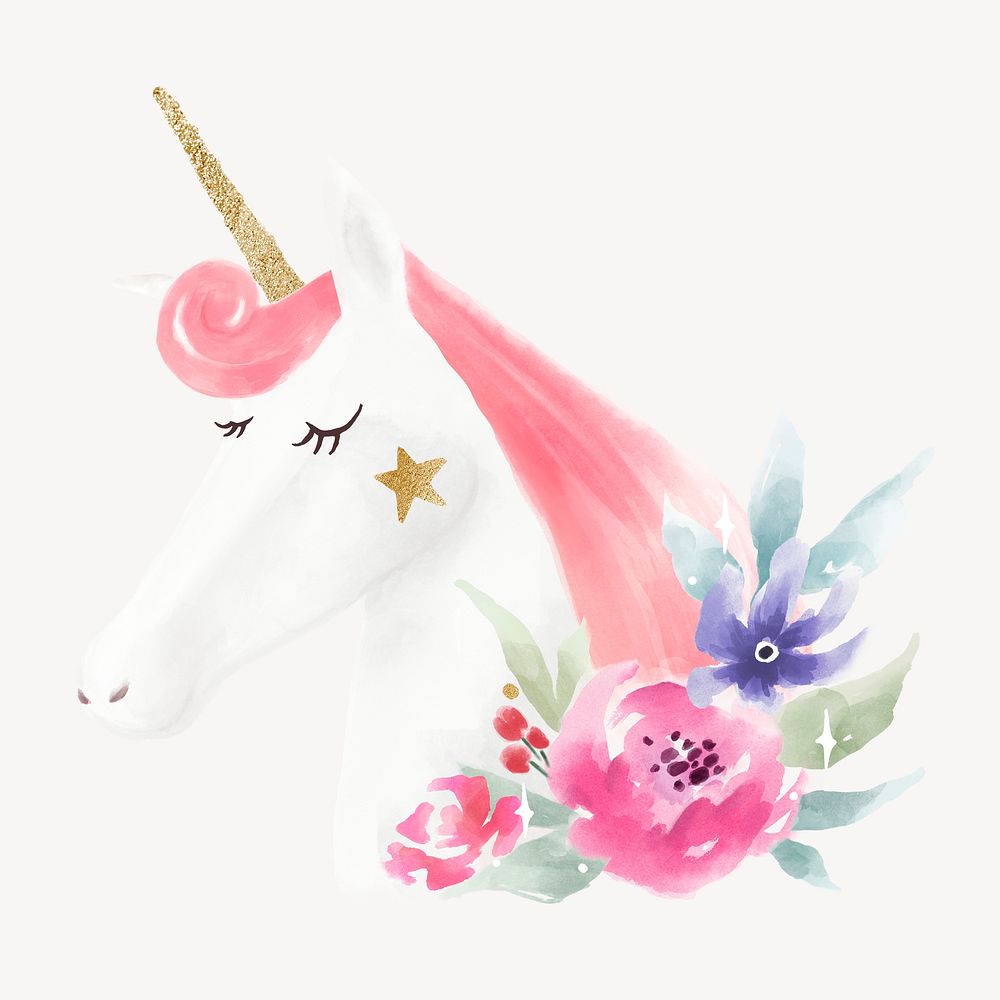 Unicorn head clipart, watercolor design psd
