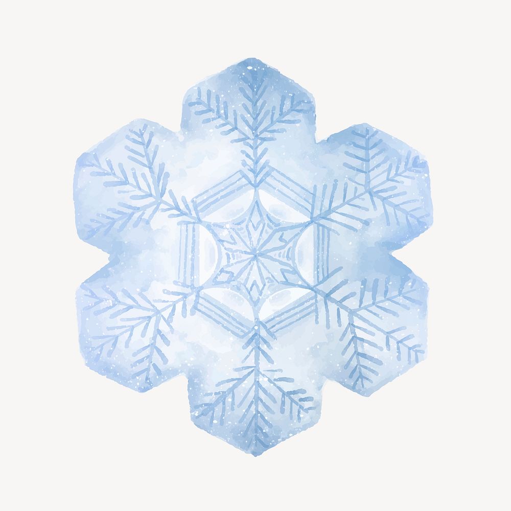 Aesthetic snowflake sticker, watercolor design vector