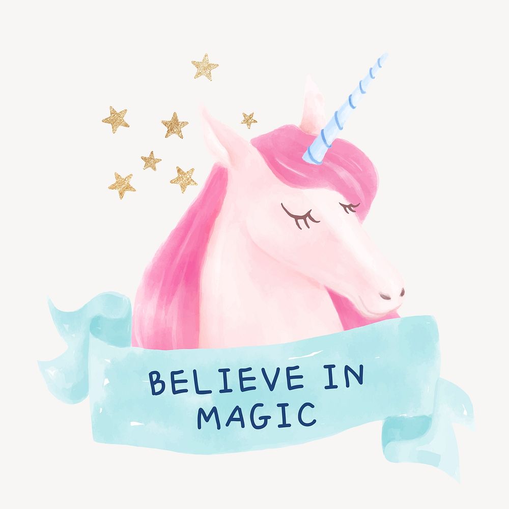 Cute unicorn Instagram post template, watercolor design vector