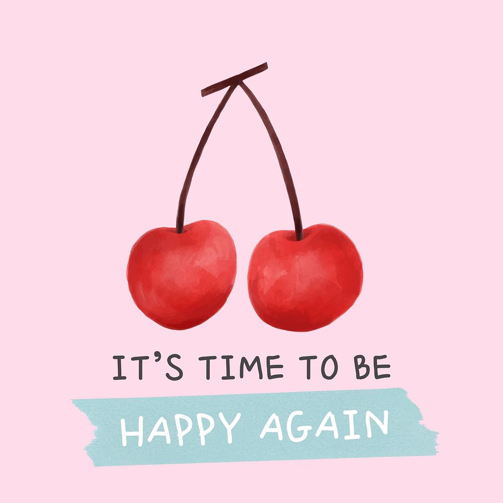 Cute cherry Instagram post template, watercolor design vector