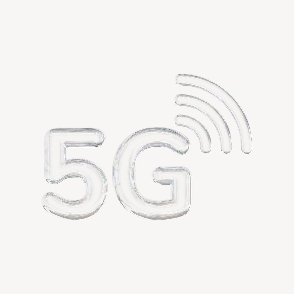 5G icon, 3D crystal glass psd