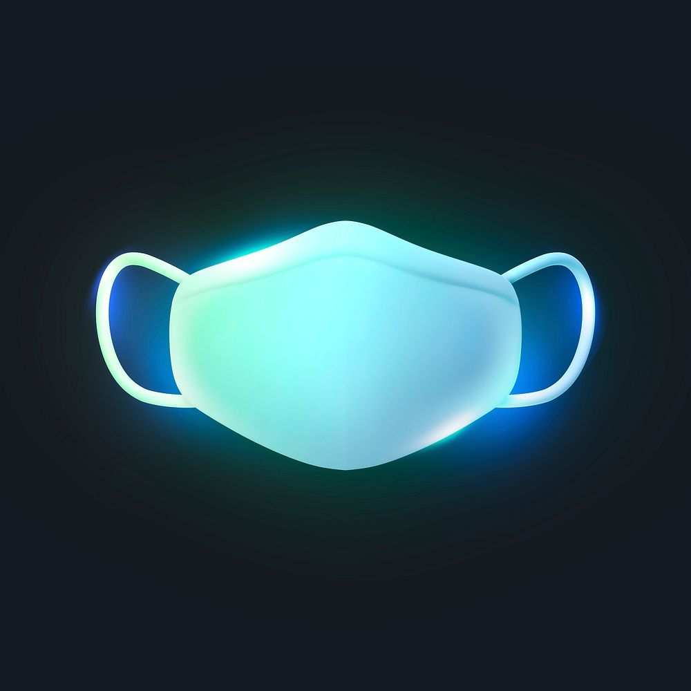 Face mask icon, 3D neon glow