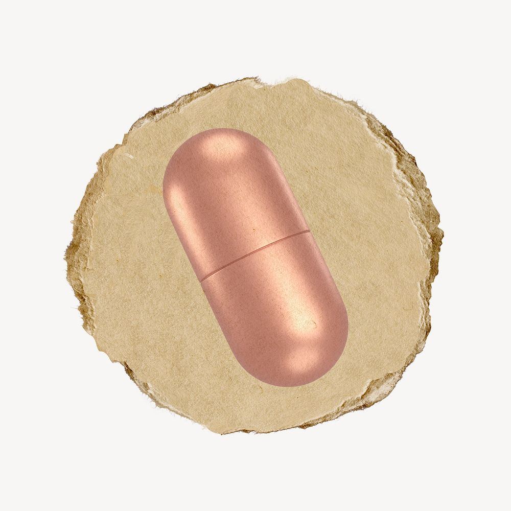 Pink capsule, 3D ripped paper psd