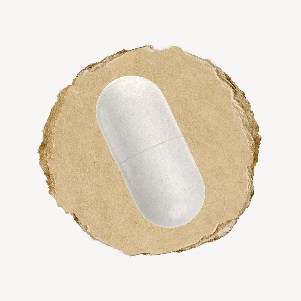 White capsule, 3D ripped paper psd