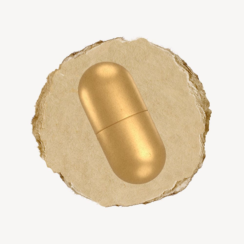 Gold capsule, 3D ripped paper psd