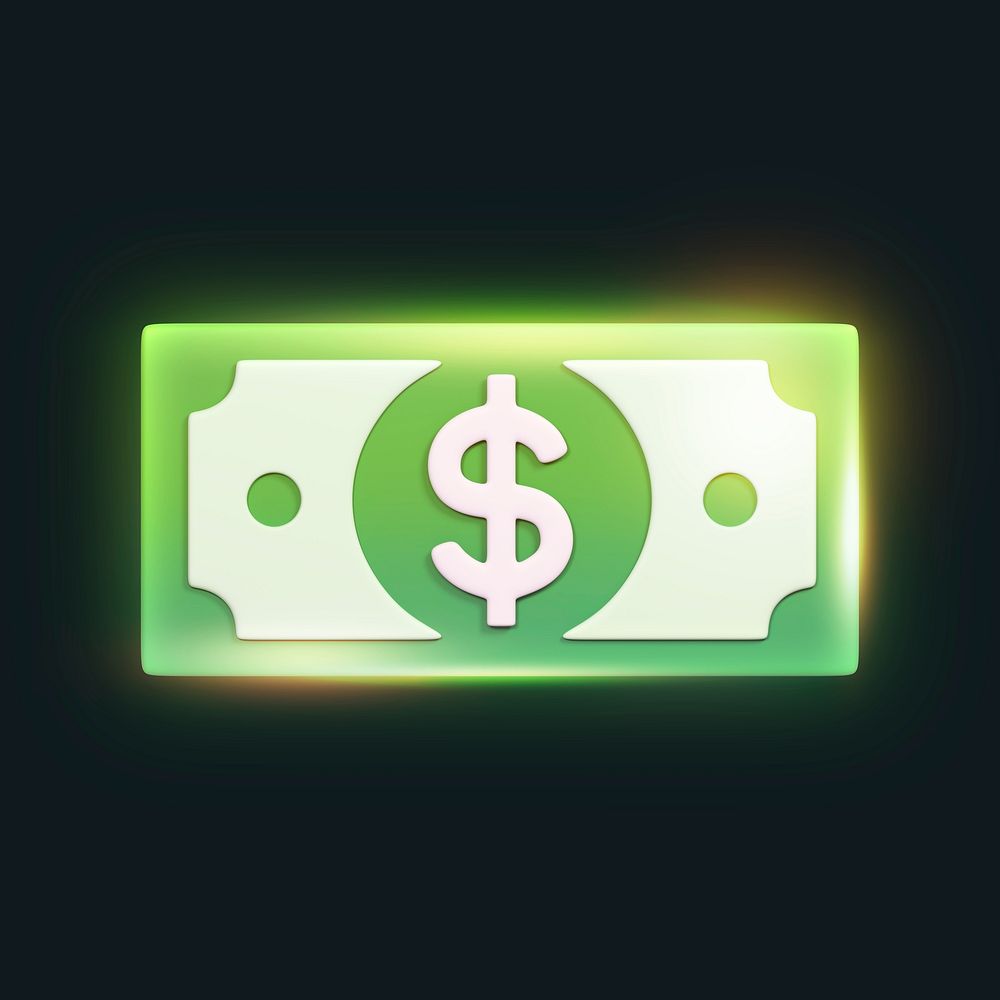Money icon, 3D neon glow psd