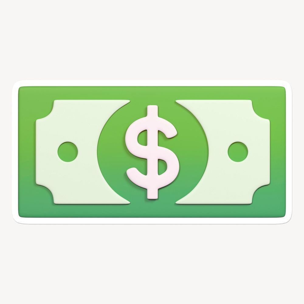 Dollar bill, money, 3D gradient design with white border