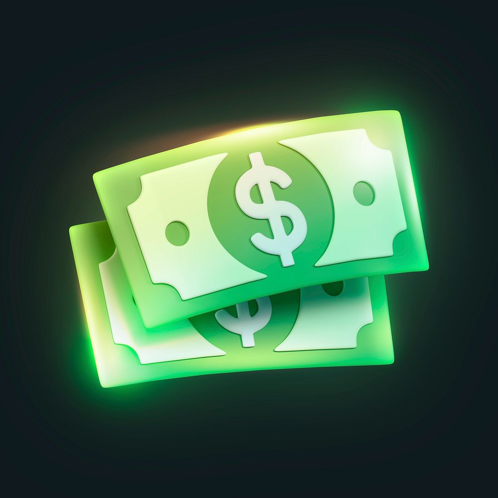 Money icon, 3D neon glow psd