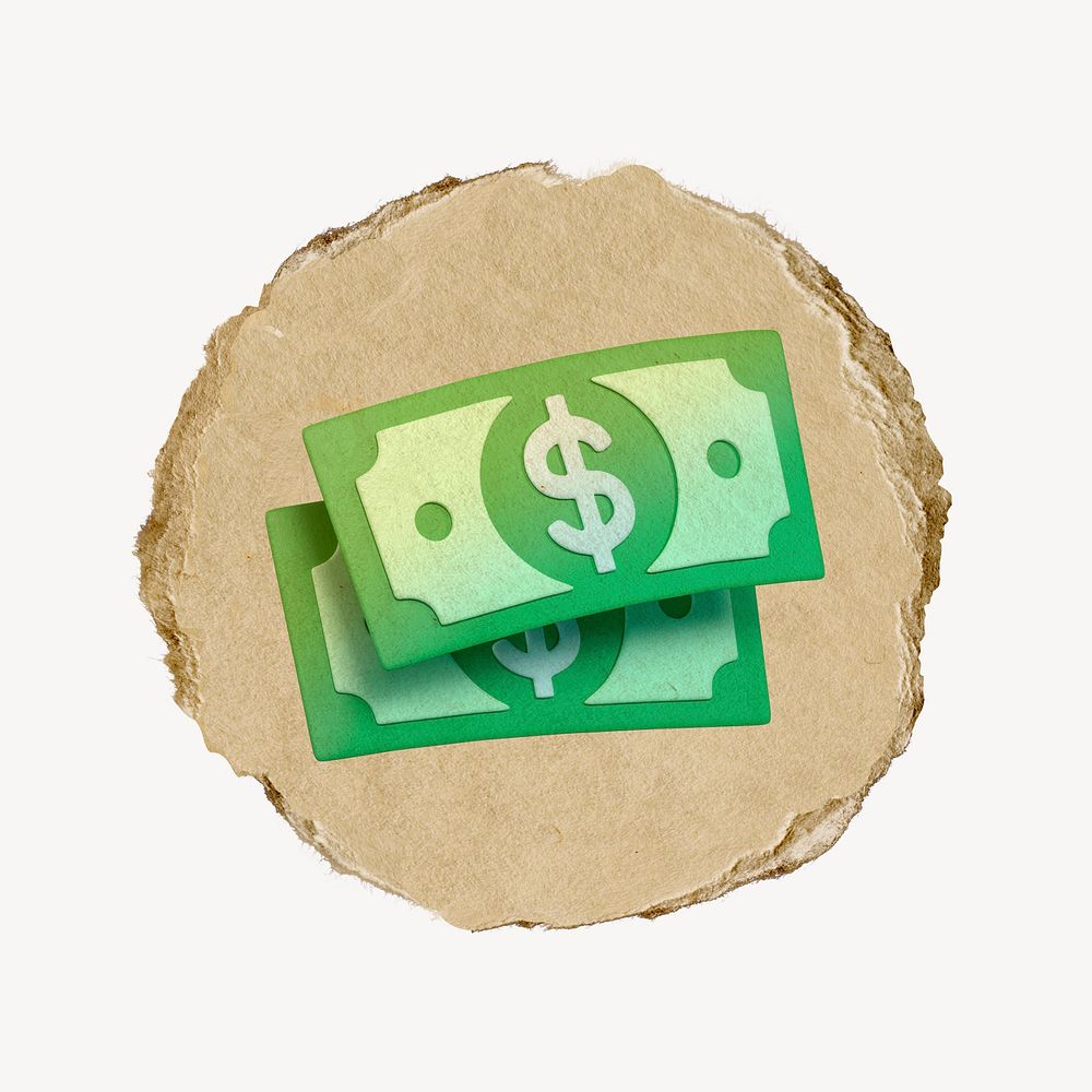 Dollar bills, money, 3D ripped paper psd