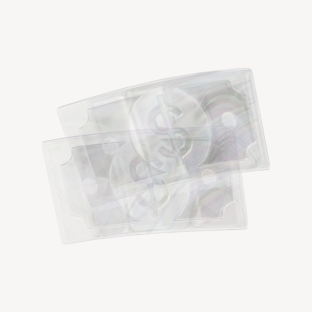 Money icon, 3D crystal glass psd