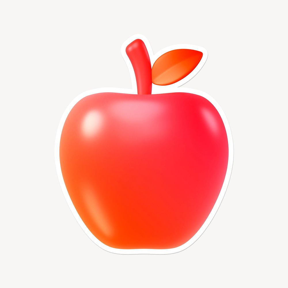 Red apple, 3D gradient design with white border
