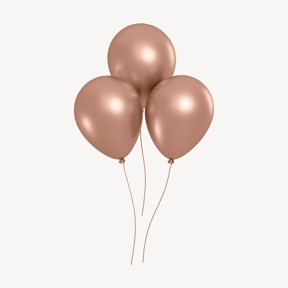Party balloons icon, 3D rose gold design