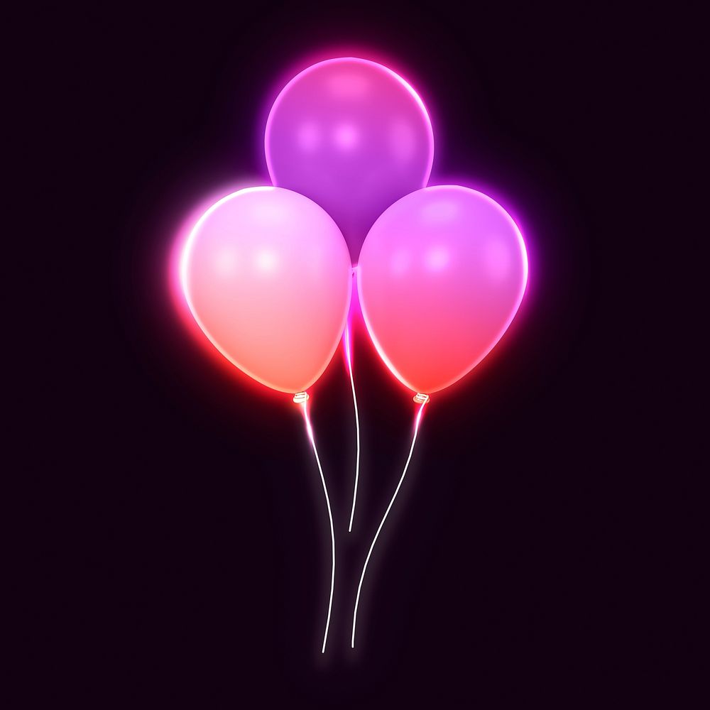Party balloons icon, 3D neon glow
