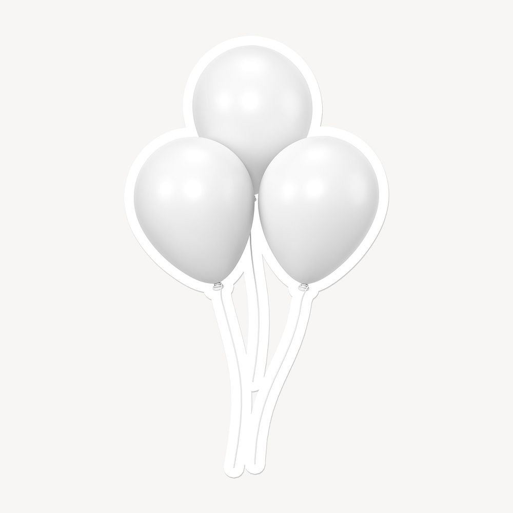 Party balloons, white 3D graphic with border