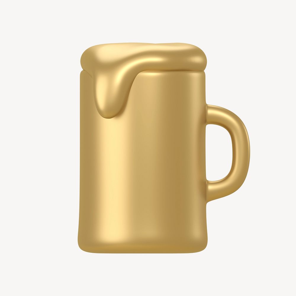 Beer glass icon, 3D gold design