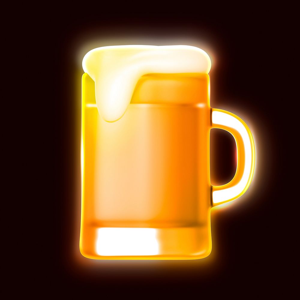 Beer glass icon, 3D neon glow