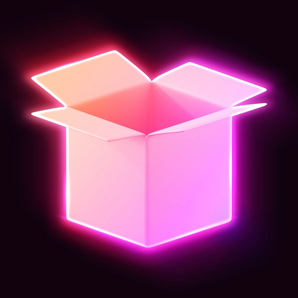 Open box icon, 3D neon glow psd