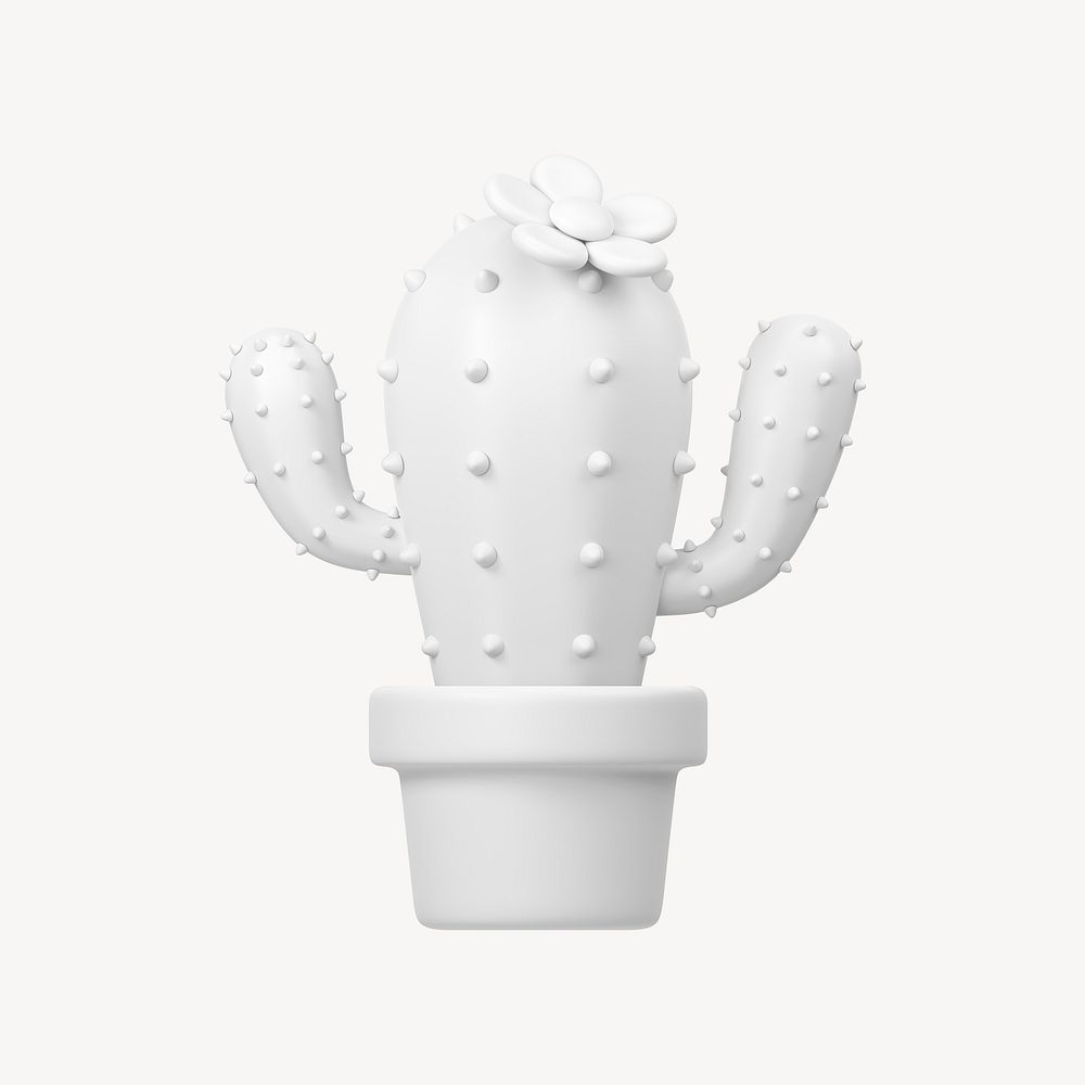 White cactus, 3D minimal illustration