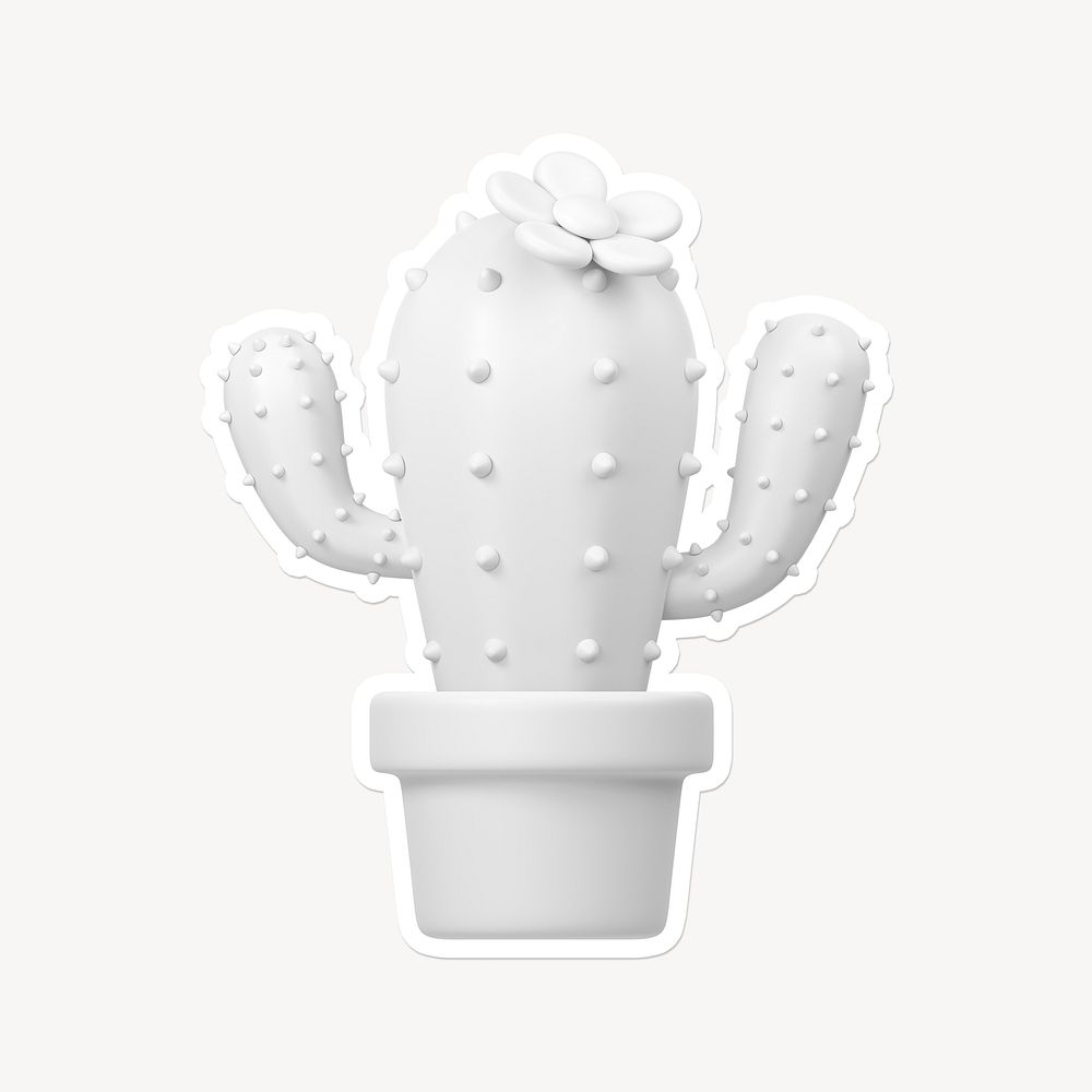 White cactus, white 3D graphic with border
