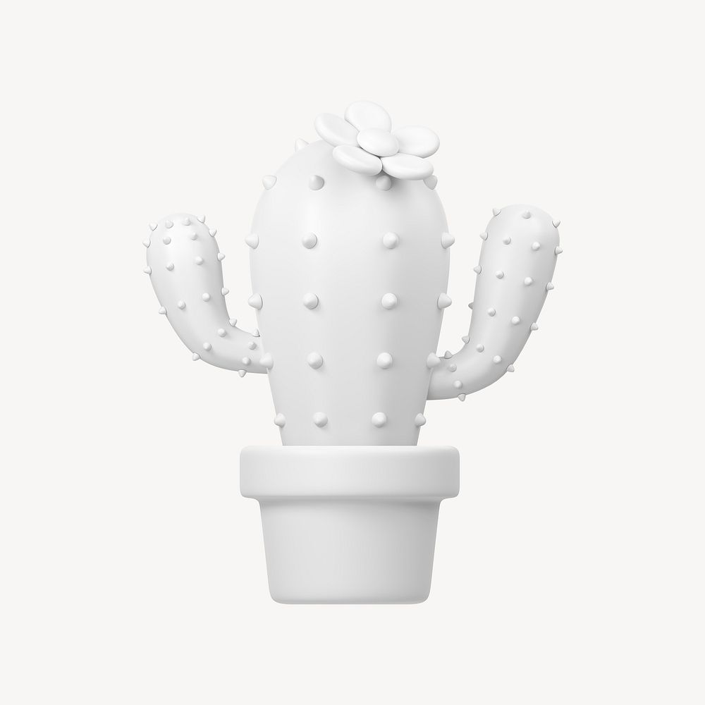 White cactus, 3D minimal illustration psd