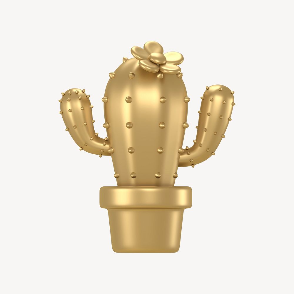 Gold cactus, 3D rendering illustration