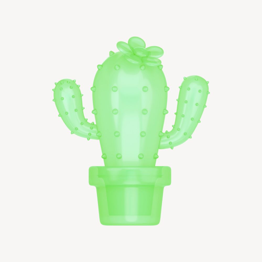 Cactus, 3D green transparent illustration psd