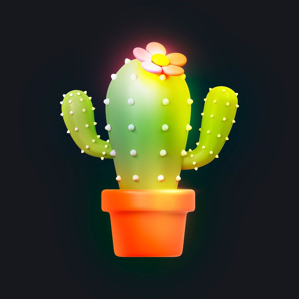 Cactus, 3D neon glow