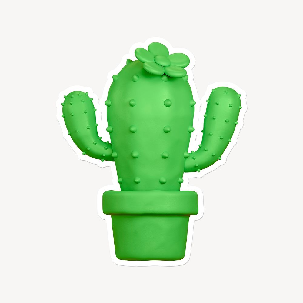 Cactus, 3D clay texture with white border