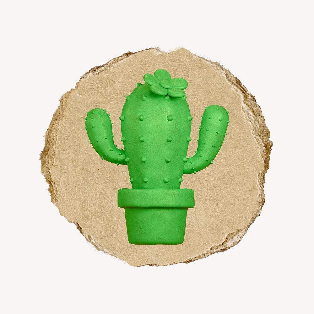 Cactus, 3D ripped paper psd