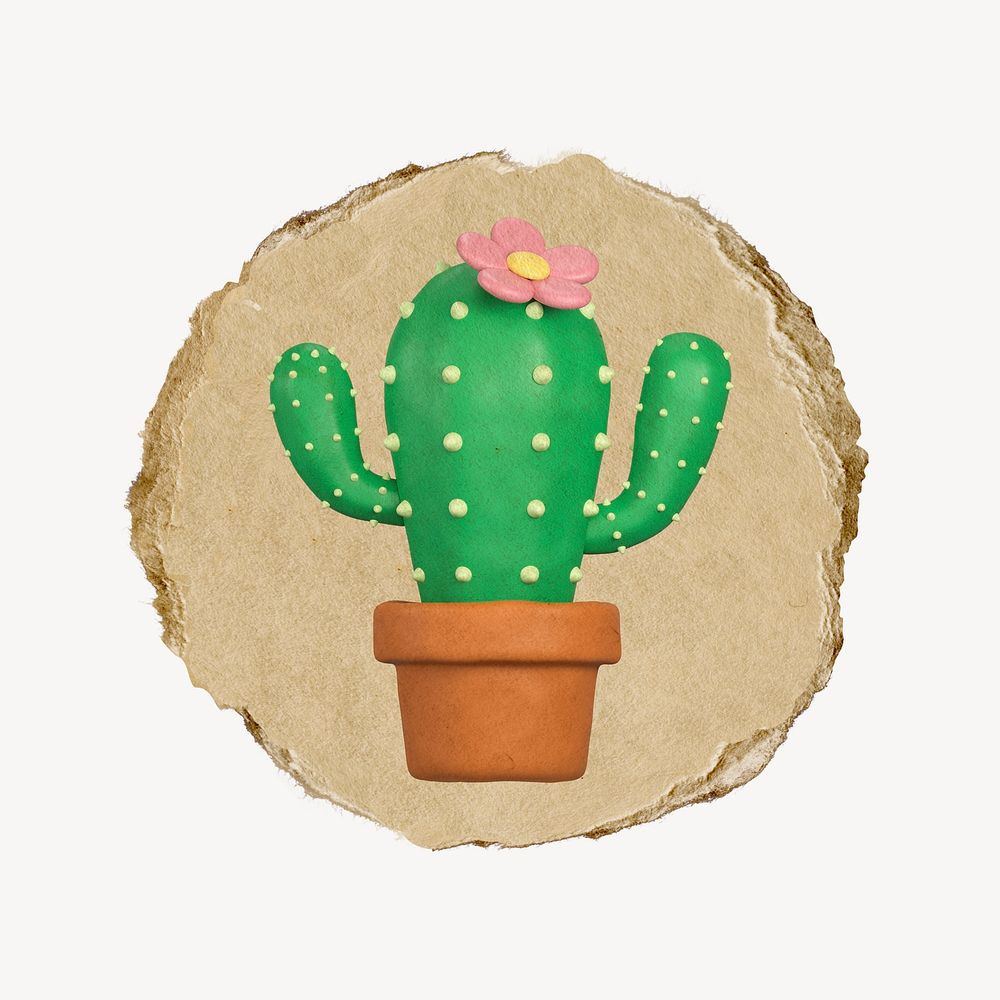Cactus, 3D ripped paper psd