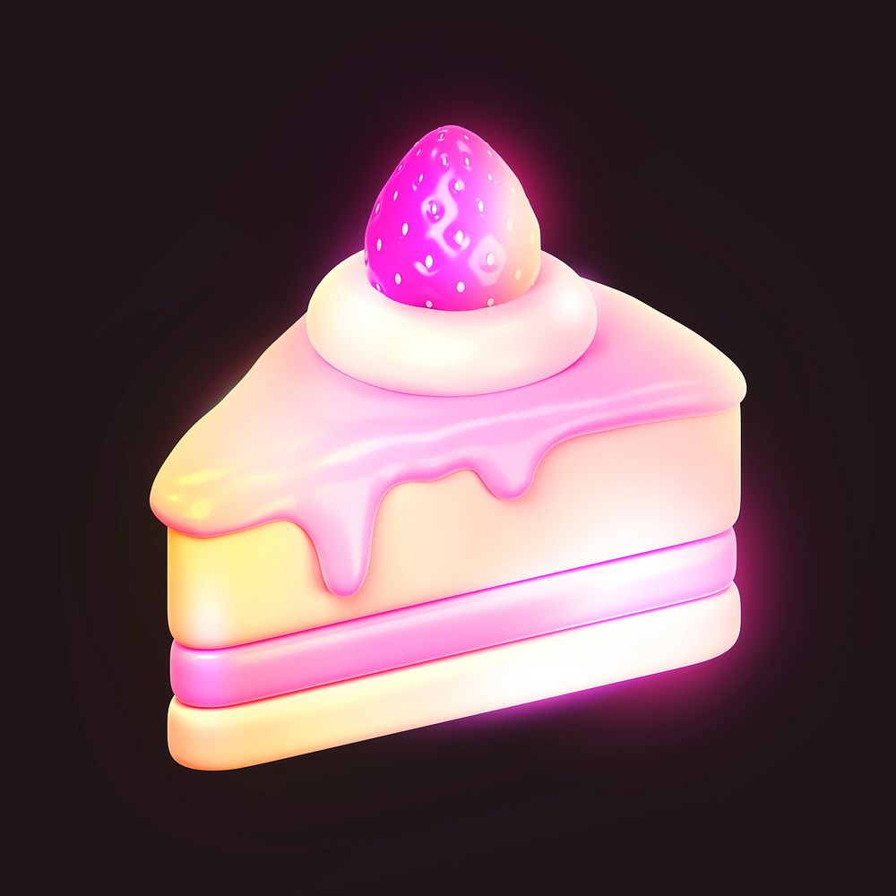 Strawberry cake, 3D neon glow