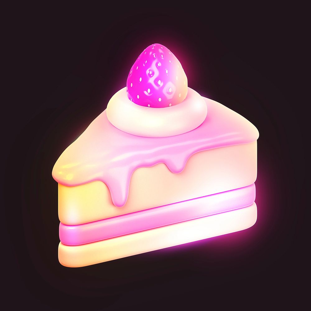 Strawberry cake, 3D neon glow psd