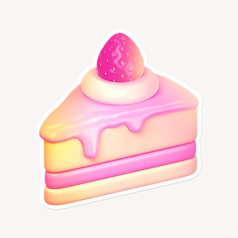 Strawberry cake, 3D gradient design with white border