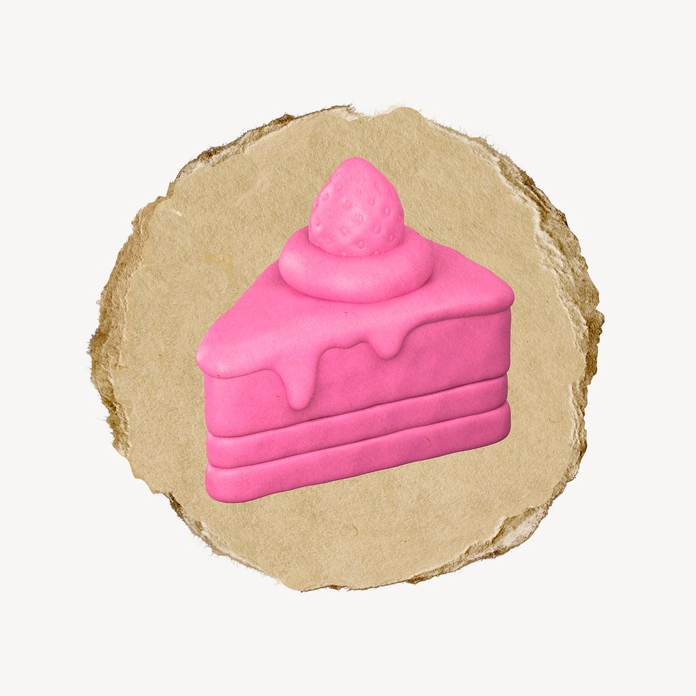 Pink cake, 3D ripped paper collage element